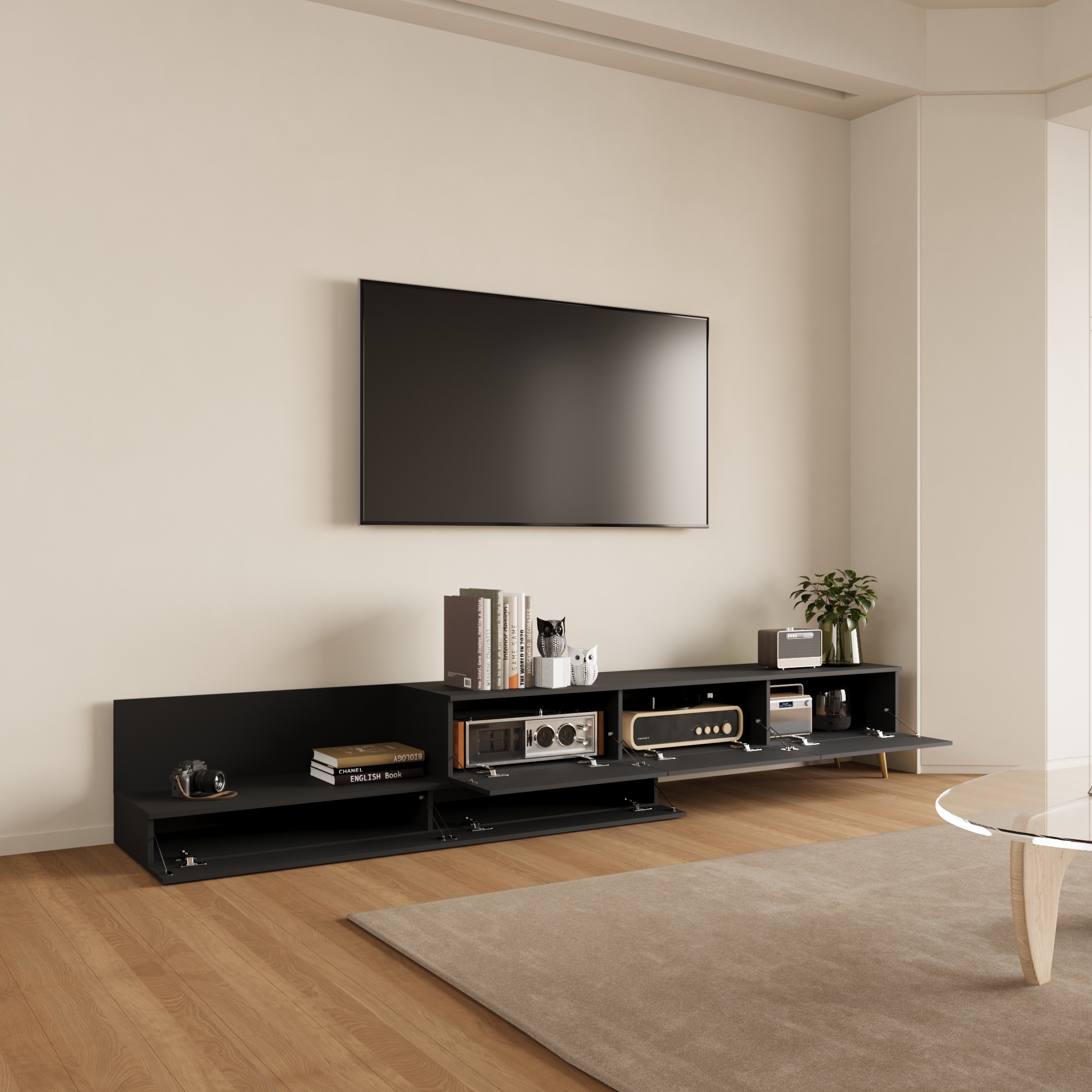 طاولة تلفزيون قابلة للتمدد - لون أسود