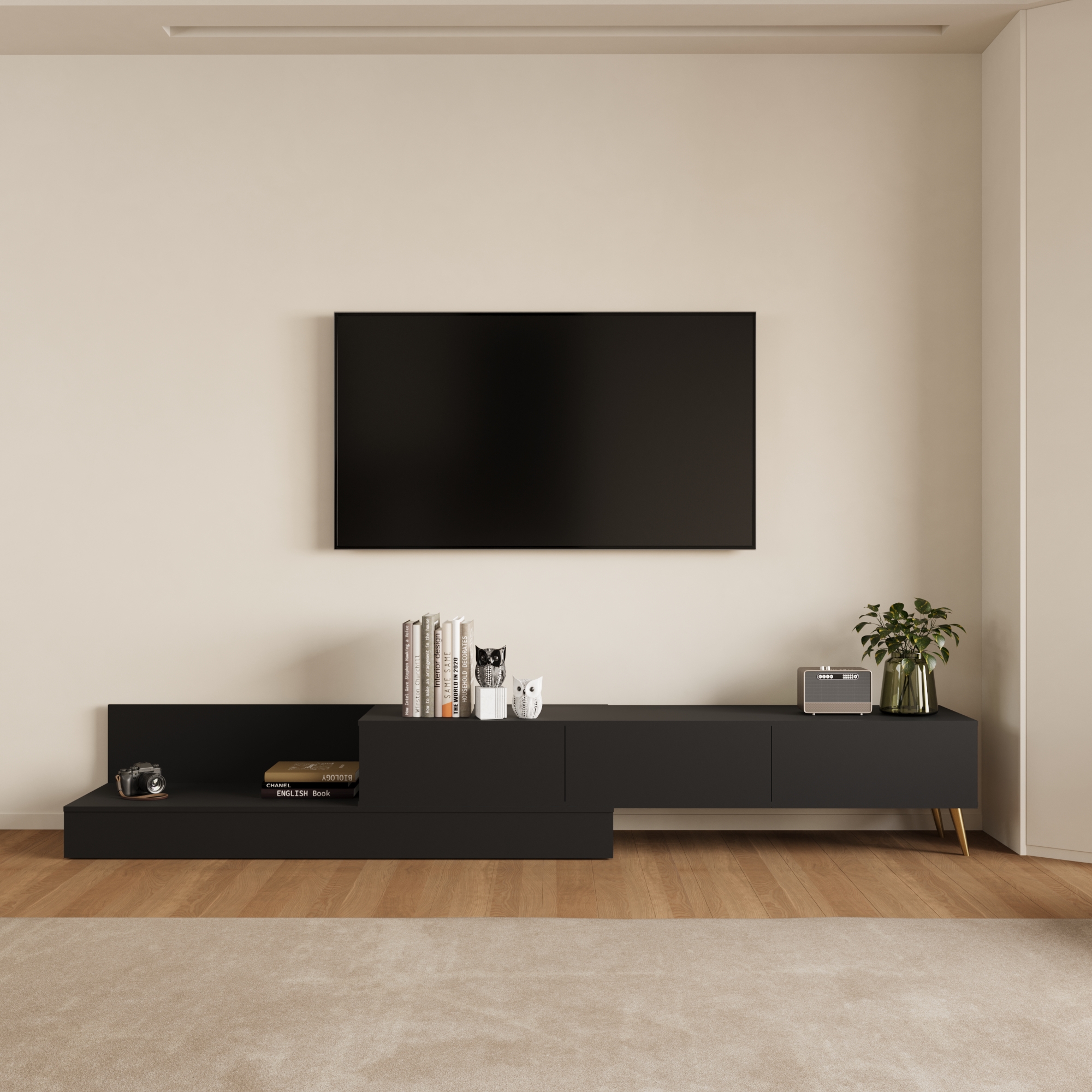 طاولة تلفزيون قابلة للتمدد - لون أسود