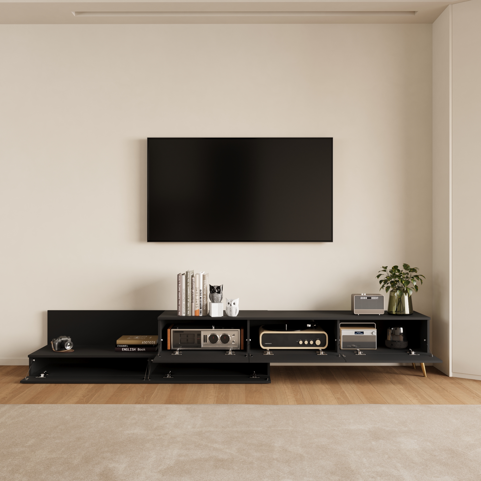 طاولة تلفزيون قابلة للتمدد - لون أسود