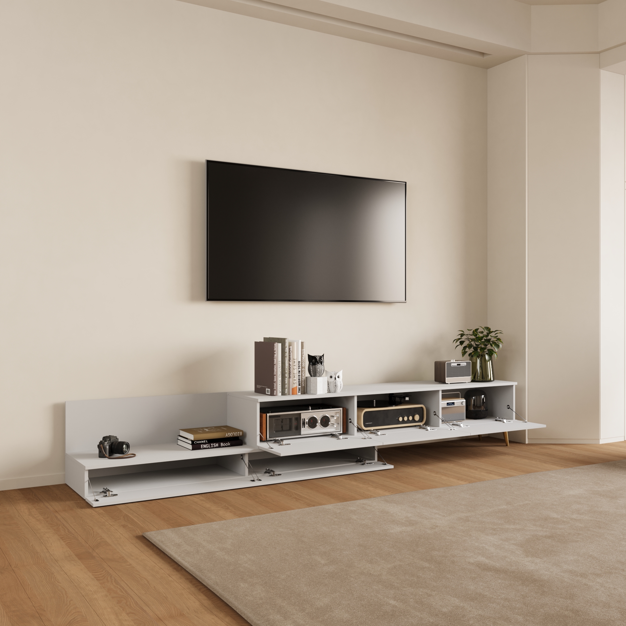 طاولة تلفزيون قابلة للتمدد - لون أبيض