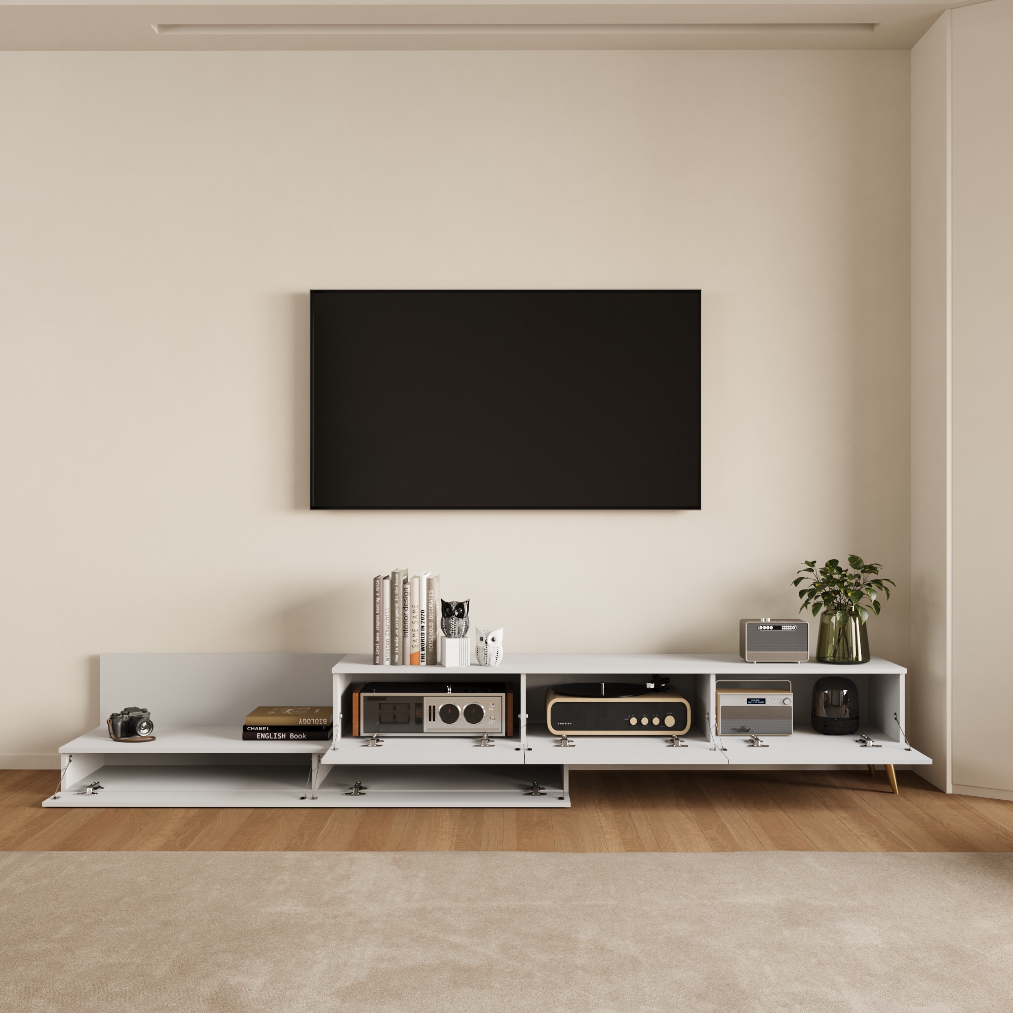 طاولة تلفزيون قابلة للتمدد - لون أبيض