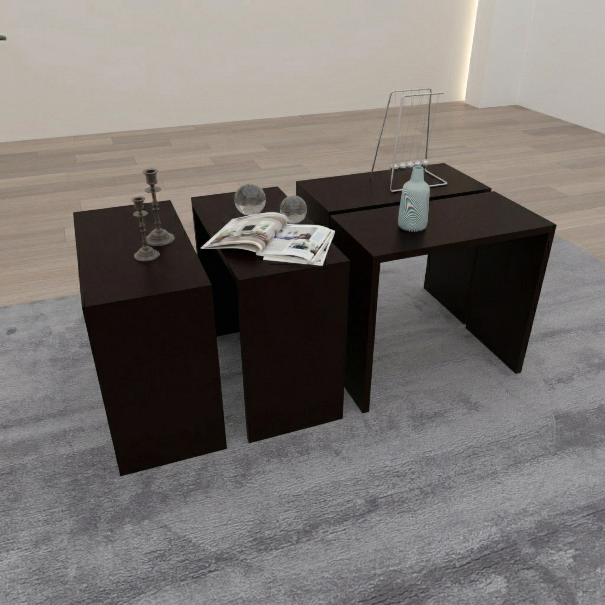 طاولات خدمة - لون أسود - 4 قطع