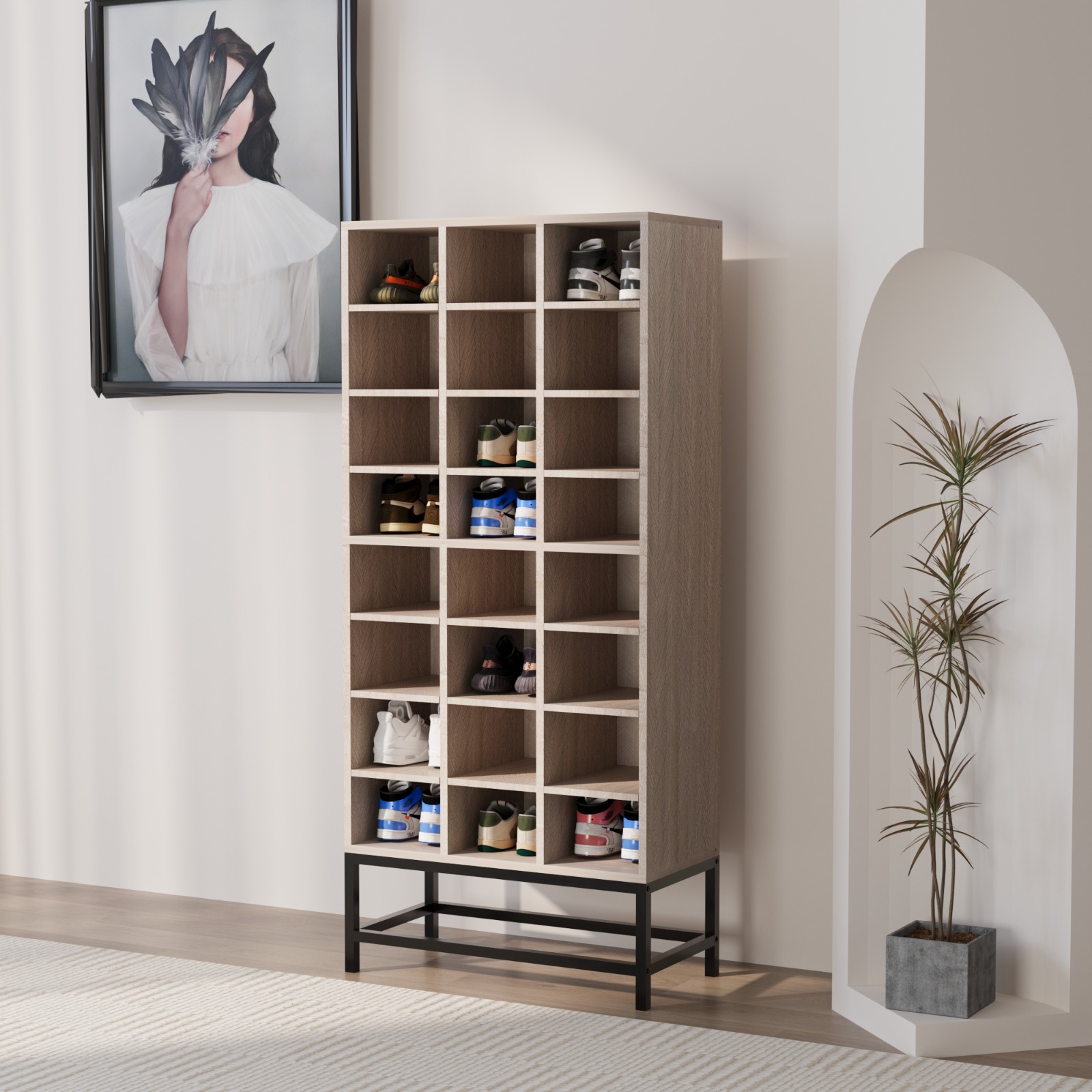 خزانة أحذية مودرن 24 حذاء - لون خشبي