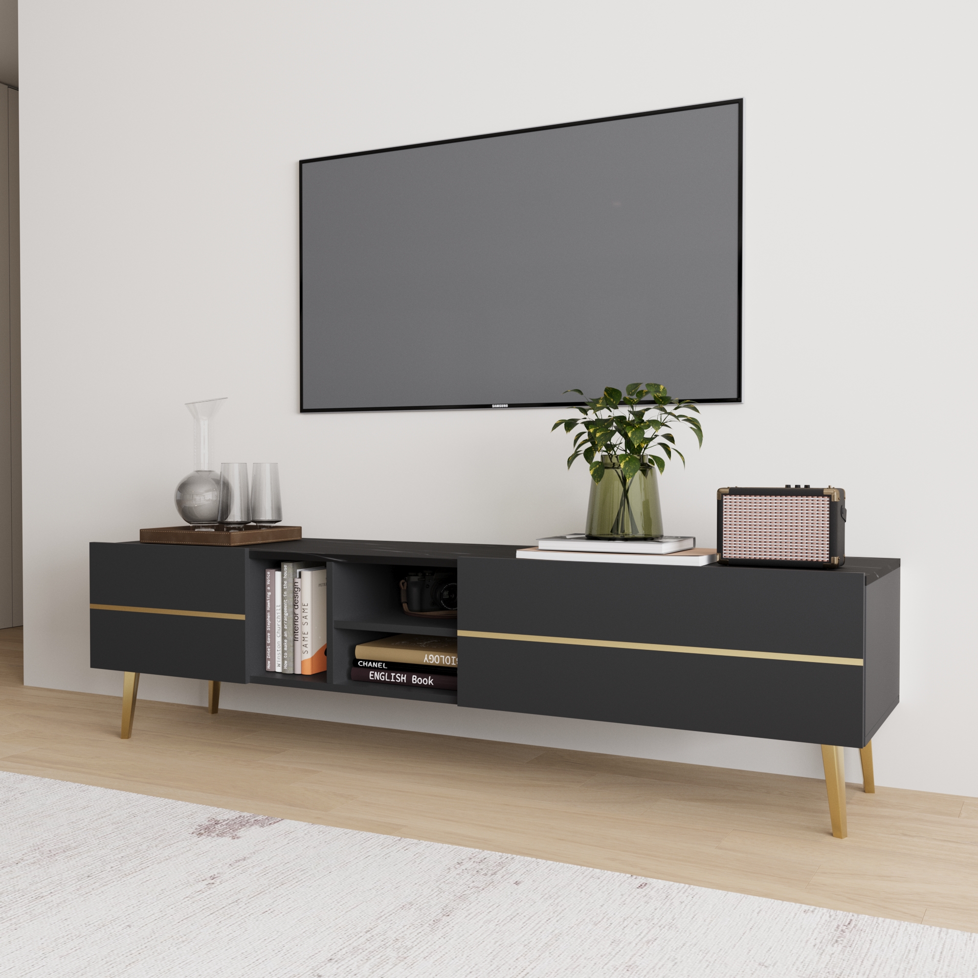 طاولة تلفزيون 160 سم - أسود